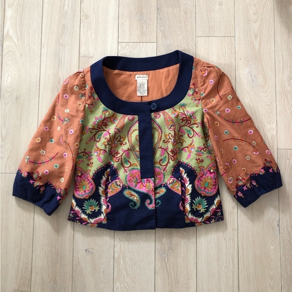 Anthropologie Elevenses Bohemian Floral Print Jacket Size 8
